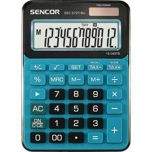 Sencor SEC 372T/BU blue desktop calculator with 12 digits display, tax calculation, memory, square root, percentage, and dual power supply - Calculator