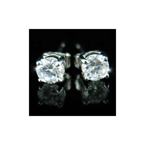 18k fehérarannyal bevont férfi fülbevaló kör alakú szimulált gyémánttal (6 mm-es) 1 pár (0951.)