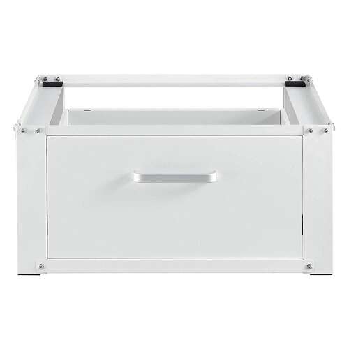 Stojan na práčku Timeless Tools so zásuvkou, pohľad spredu, biely kovový rám so zásuvkou