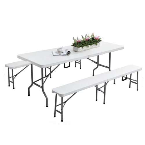 Timeless Tools portable beer bench set, 1 table + 2 benches, white