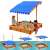 Timeless Tools wooden sandbox with blue canopy, showing different usage examples