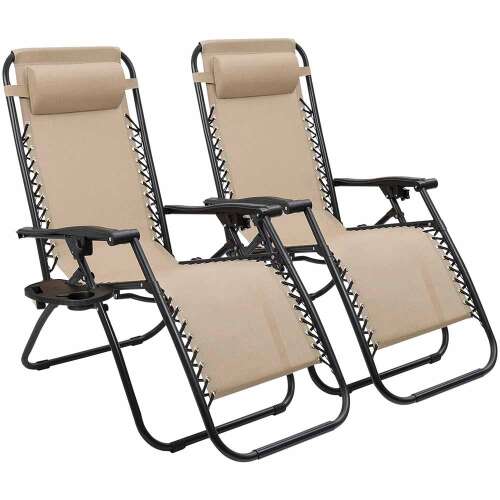 Timeless Tools Zero Gravity Garden Chair with Cup Holder, 2 pcs - Beige