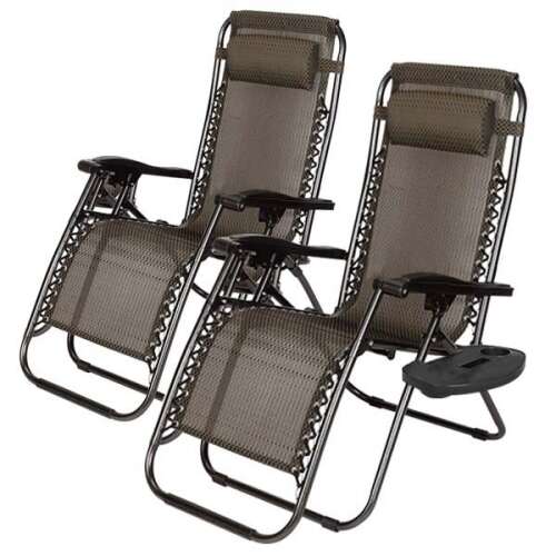 Timeless Tools Zero Gravity Patio Chair with Cup Holder, 2 Pack, Brown