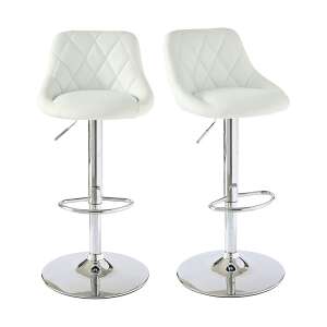 Set of 2 Timeless Tools adjustable height bar stools with white faux leather upholstery and chrome base - Kitchen Furniture