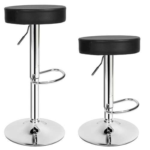 Set of 2 adjustable bar stools, black faux leather, chrome base, Timeless Tools