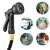 Timeless Tools expandable garden hose with 7 spray settings, showing various usage examples