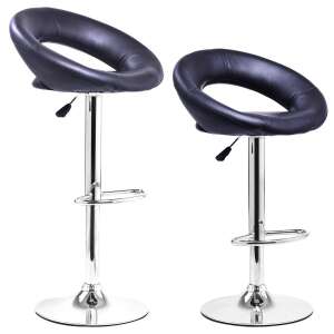 Set of 2 black adjustable bar stools with chrome base and footrest - Kitchen Furniture