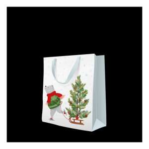 Skating Bear papír ajándéktáska, közepes méret, 20x25x10cm, fehér, téli mintával, tökéletes karácsonyi ajándékokhoz - Művészet & Hobbi