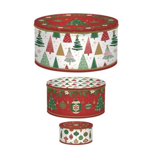 R2S.099JING Fémdoboz 3 db-os szett kerek,20x8,5/17x8/13,5x6,5cm, Jingle Bells 99060398
