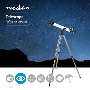 Nedis SCTE7070WT csillagászati Távcső Apertúra: 70 mm | Gyújtótávolság: 700 mm | Finderscope: 5 x 24 | Maximális munka magasság: 125 cm | Tripod | Fehér / Fekete 84888277 