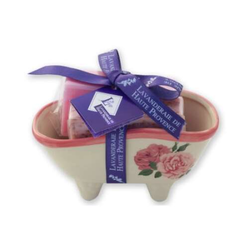 Lavanderie de Haute Provence rózsa szappan kerámia szappantartóval