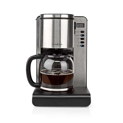 NEDIS kacm280eal Kávéfőző Kávé filter | 1.5 l | 12 Csészék | Melegen tartó funkció | Bekapcsolás időzítő | LCD Kijelző | Óra funkció | Alumínium / Fekete