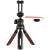 Hama SOLID II 21B tripod, black with red accents, unfolded, with bluetooth remote shutter