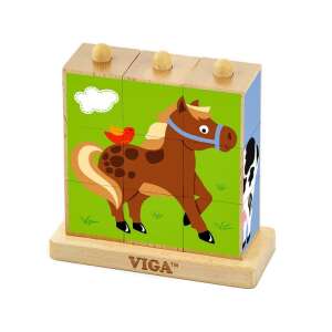 Drewniana układanka Viga dla dzieci, zwierzęta z farmy, koń, krowa, ptak, klocki do układania, zabawka edukacyjna - Viga Puzzle