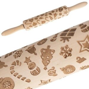 Gravírozott Fa Karácsonyi Nyújtófa with Christmas designs - Rolling Pin