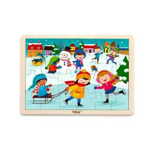 Viga 24-teiliges Holzpuzzle, Winterszene mit Kindern, die im Schnee spielen - Puzzle