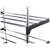 Close-up of shoe rack shelf, silver metal shoe storage, shoe organizer for entryway