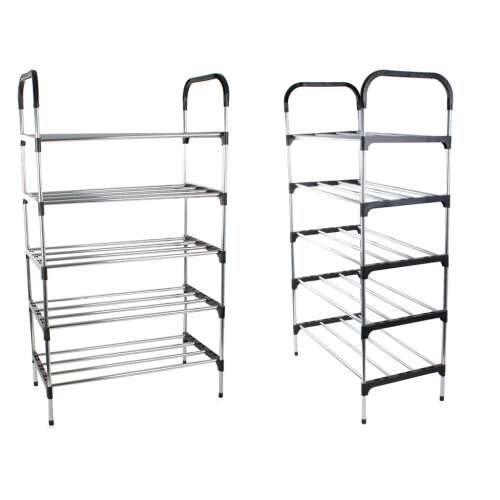 Shoe rack with 5 shelves, silver metal shoe storage, shoe organizer for entryway