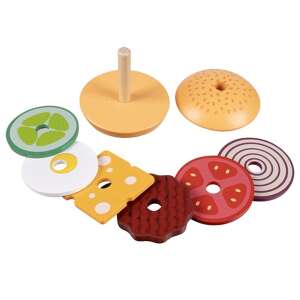 Wooden burger toy, Kruzzel, stacking toy, hamburger toy, pretend play, kids toy, educational toy - Play food