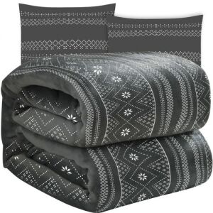 Puha grey winter blanket and pillowcase set with snowflake pattern - Bedding - Youth and Adult