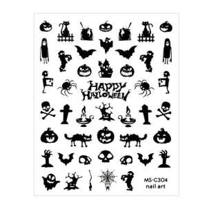 Halloween körmös matricák, fekete-fehér, töklámpással, denevérekkel, szellemekkel, koponyákkal és még sok mással - Körömmatrica