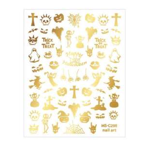 Arany Halloween körmös matricák, töklámpásokkal, szellemekkel, koponyákkal, denevérekkel és még sok mással - Körömmatrica