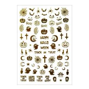 Arany Halloween körmök matricák töklámpással, szellemekkel, denevérekkel, pókokkal, keresztek, és még sok mással - Körömmatrica