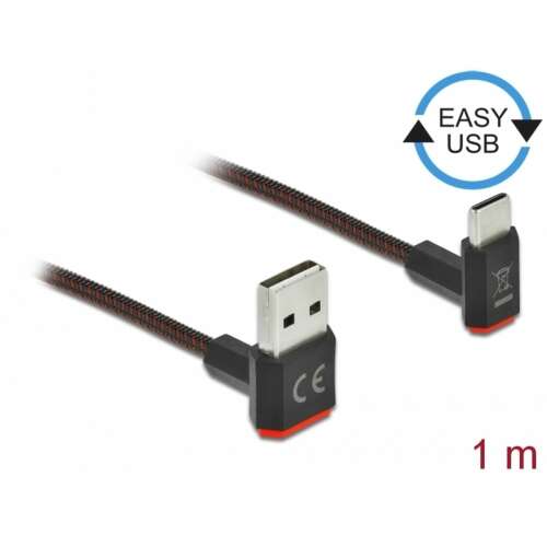 Delock EASY-USB 2.0 kábel USB A-típusú - USB Type-C csatlakozóval, 1 méter hosszú, fekete - Delock