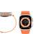 Orange Apple Watch Sport Band with Metal Buckle on Apple Watch, front and back view