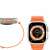 Orange Apple Watch Sport Band with Metal Buckle on Apple Watch, front and back view