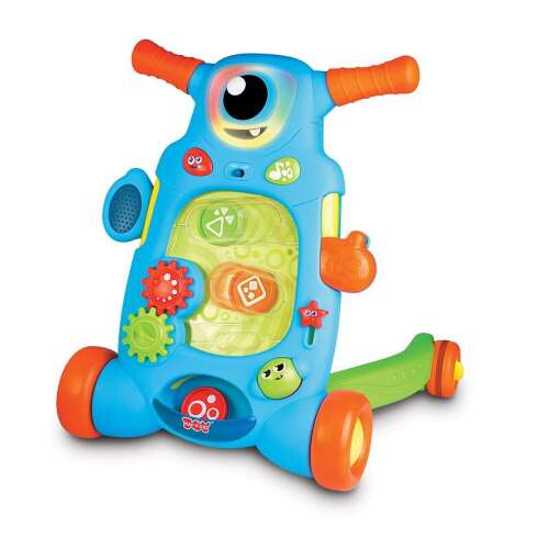 Little Learner 2 in 1 Sit to Walk Musical Activity Walker, blue and orange baby walker with interactive features
