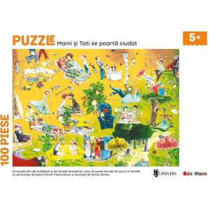 Puzzle de 100 piese pentru copii, Mama și Tata se poartă ciudat, cu personajele Ioanei Chicet-Macoveiciuc (Princess Urbana), ilustrat de Karda Zenko - Puzzle