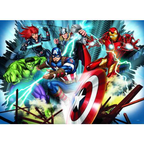 Avengers puzzle dublu față cu 48 de piese, de colorat și asamblat, Captain America, Hulk, Iron Man, Thor, Black Widow