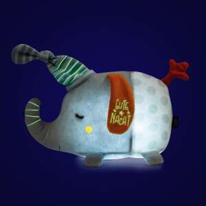 Grey plush elephant night light toy with a blue and white striped hat - Night Light, Projector