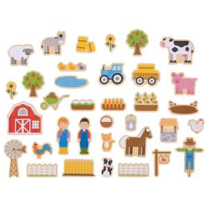 Bigjigs Toys Farm Magnetic Play Set, 35 pieces, includes farm animals, people, vehicles, and accessories - Shape Sorting Toy