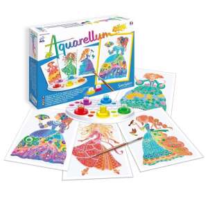 Aquarellum Junior Printese Flóri painting set, featuring 4 princess designs, watercolors, brush, and palette - Sentosphere
