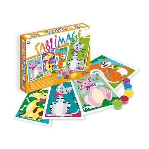 Sentosphere Sablimage Animal Sand Art Kit, create 4 colorful sand art pictures with 16 colors of sand