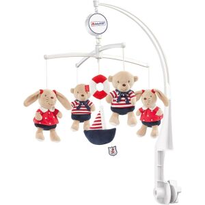 Музикална въртележка Fehn, тема Морско шоу с плюшени мечета и зайчета, приставка за кошара - Музикално въртене, прожектиране на въртене