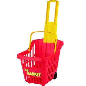 Piros és sárga Mini Market bevásárlókocsi fogantyúval és kerekekkel, játék gyerekeknek - Androni