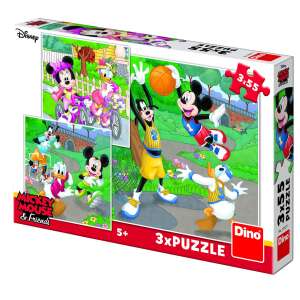 Disney Mickey Mouse und seine Freunde 3 in 1 Puzzle, 55 Teile, mit Mickey, Minnie, Goofy und Donald beim Basketballspielen - Dino