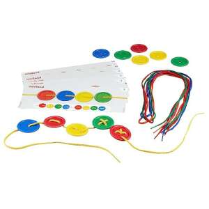 Miniland Educational Activity Buttons, a set of colorful buttons with laces for threading and learning counting and sorting - Miniland Creative Toy