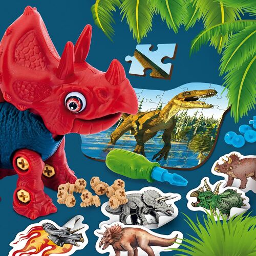 Lisciani Kis zseniális kísérletek Set STEM Triceratops piese, puzzle și autocolante
