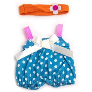 Miniland 21 cm Baby Clothes Set for Girls, Blue Polka Dot Dress with White Bow and Orange Headband - Miniland