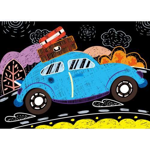 Avenir Kaparós Autók - Kék autó csomagokkal a tetején, kaparós játék gyerekeknek