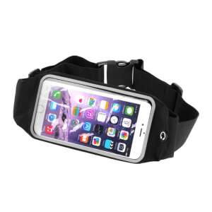 Fekete futóöv telefonhoz, állítható méret, 5.3 hüvelykes telefonokig, fényvisszaverő csíkokkal, kulcs- és kártyazsebbel, fülhallgató nyílással, vízálló - Cellect