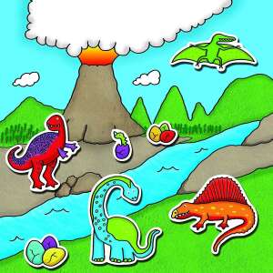 Galt First Sticker Pictures Dinosaur Scene with Volcano, Reusable Stickers for Kids - Toy
