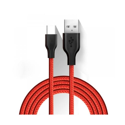 Red Braided USB-A to Type-C Cable for Fast Charging and Data Transfer