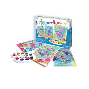 Aquarellum Fish Painting Set by Sentosphere, 3 pre-drawn pictures, 9 watercolor paints, brush, pipette, instructions - Sentosphere