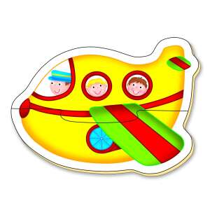 Galt Duo Transport puzzle piece, yellow airplane with three people inside - Galt