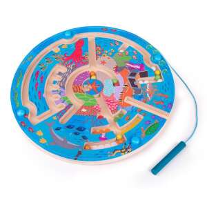 BIGJIGS Toys Ocean Maze játék, fa labirintus színes golyókkal és mágneses pálcával, oktató játék gyerekeknek - Puzzle